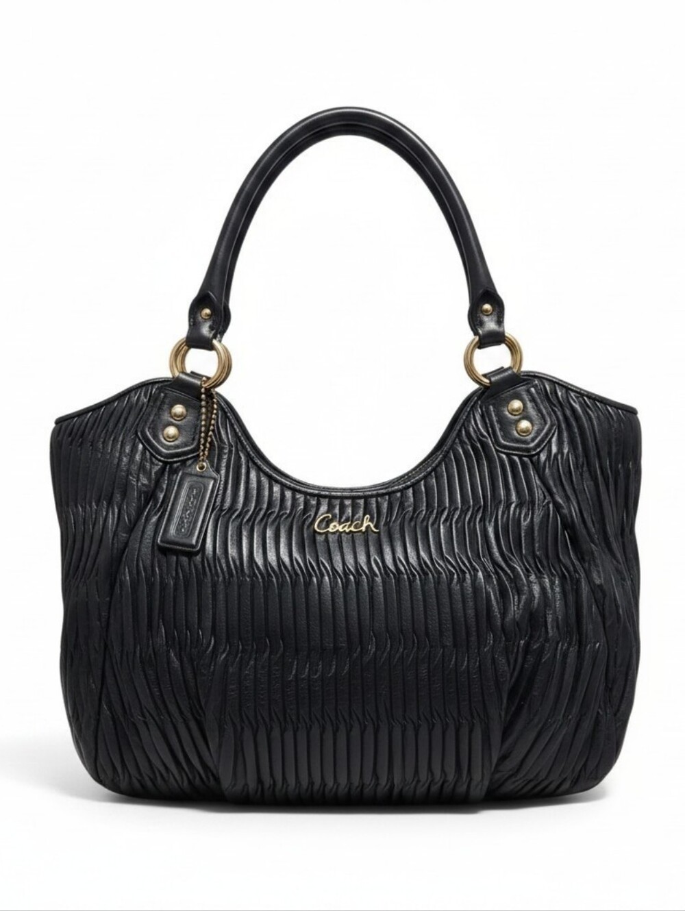 Coach Ashley Vintage Gathered Black Leather Shoulder Bag W/ Brass HW No. F23928